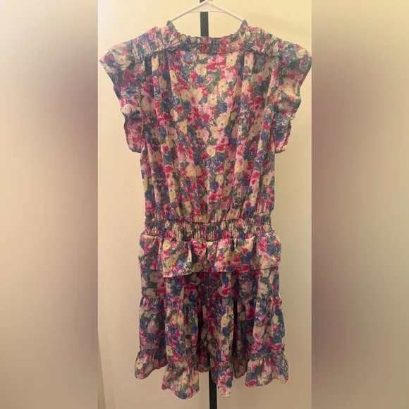 Entro Multicolor Floral Split V neck with Dainty Self Tie Mini Dress - Picture 9 of 13